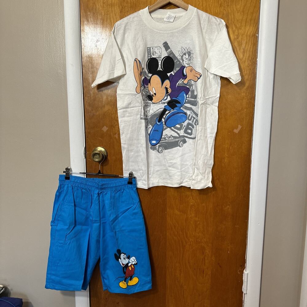 Nos Vintage 90s Mickey Mouse 2 Piece Set Disney M Aop Graphic Cartoon Rare